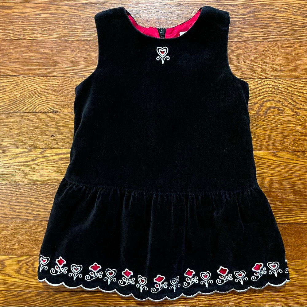 Hanna Andersson Black Velvet Red Lined Heart Cutout Holiday Dress Size 80 cm